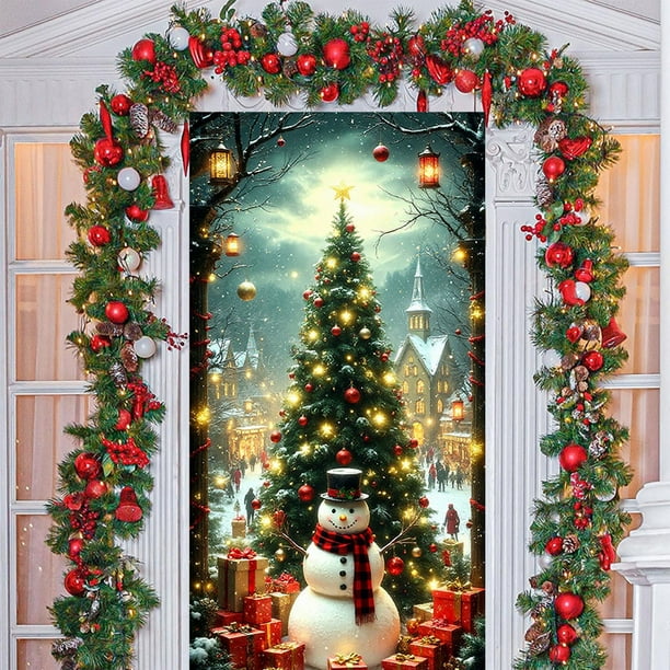 Christmas Door Cover Santa Claus Pattern Holiday Decoration for Front Door Indoor Wall Tabletop Festive Party Home Decorations