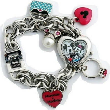 Disney Minnie & Mickey Mouse Women's MN2054 Heart Dial Charm Bracelet Watch