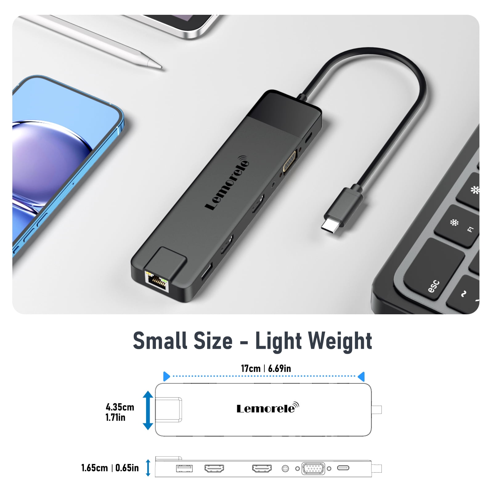 Lemorele Multi-Function Usb C Hub, 13 In 1 Docking Station, 3 Displays with Dual 4k HDMI, Usb  A 3.0/2.0, 100W PD, SD/TF, VGA, 1000M Ethernet Adapter