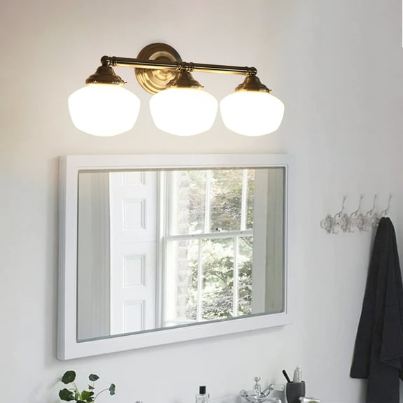 MingBright 3-Light Vanity Light Fixture, Opal Glass Brushed Nickel Dual-Mount 23-1/4 Inch Mirror Wall Lantern, Modern Wall Sconce Lamp for Bathroom, Living Room, Bedroom (3PCS E26 Bulbs Included)