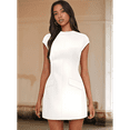 thumbnail image 6 of Women Summer Dress Mock Neck Short Sleeve Club Mini Dresses White XL, 6 of 7