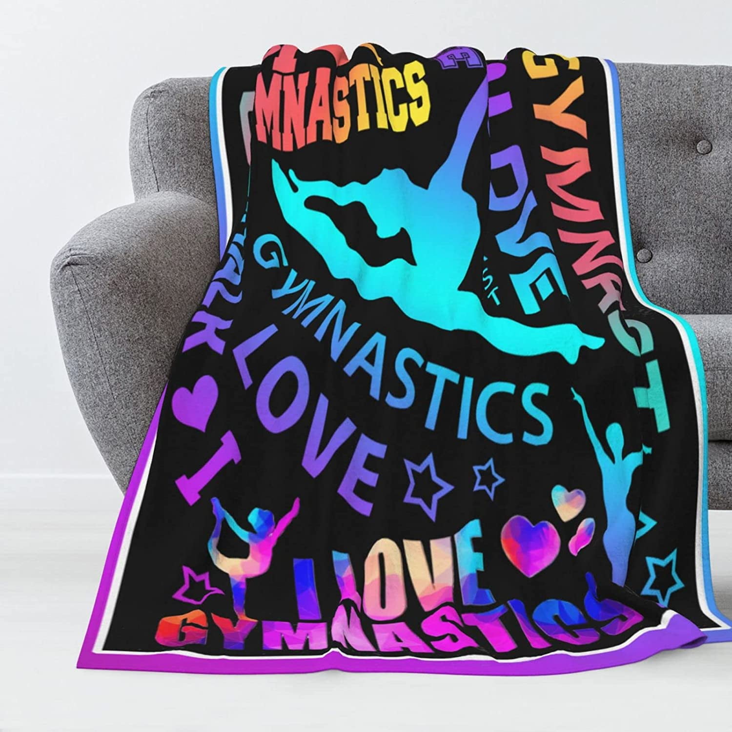 Blanket Love Gymnastics for Girls Gymnastics Lovers Gymnast Gifts Throw Blanket Teens Women Birthday Party Gifts Daughter Granddaughter Flannel Fleece Blankets for Bed Sofa Living Room Bedroom Office