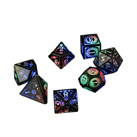 AOOOWER 7 Pcs Rechargeable LED Electronic Dices with Charging Box Glowing Polyhedral Dices Role Playing Table Game Dices