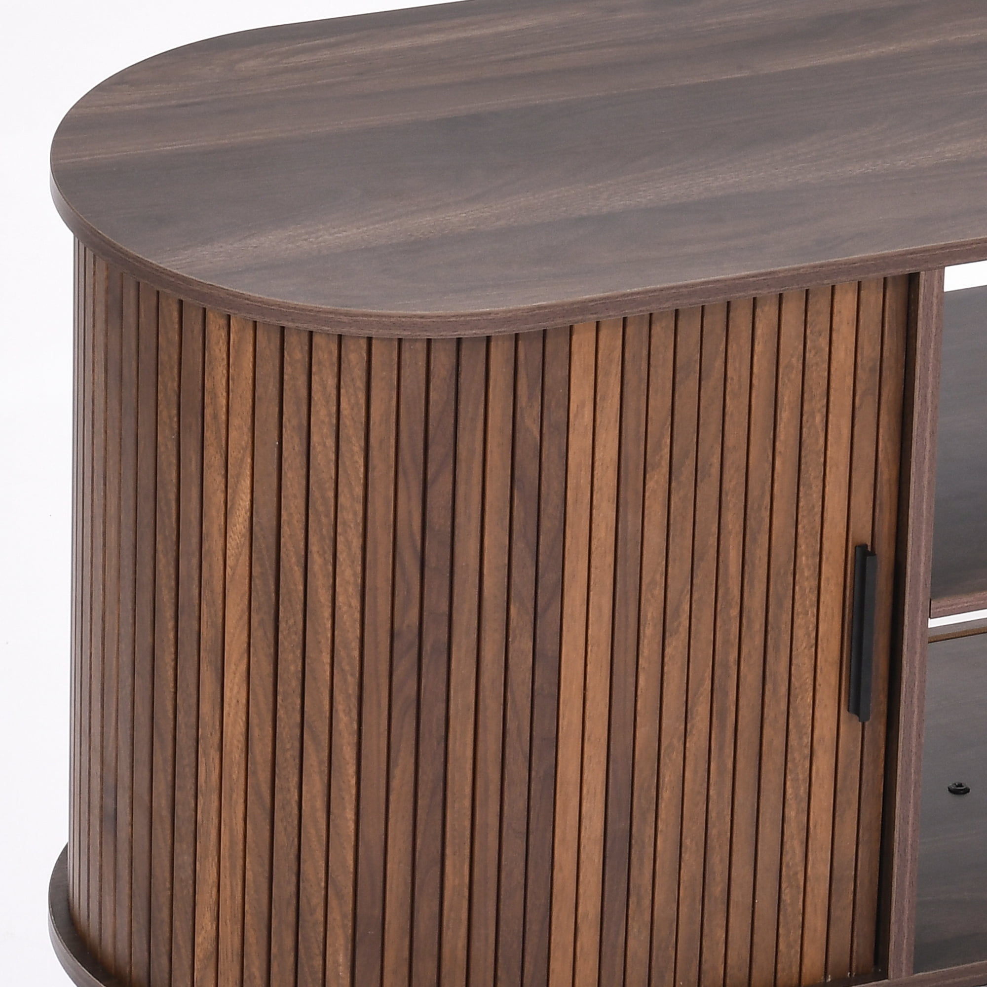 Uforic 70 Inch Mid Century Modern TV Stand with Fluted Rolling Doors and Adjustable Shelves, Fits Up to 75 Inch TV for Living Room, Walnut