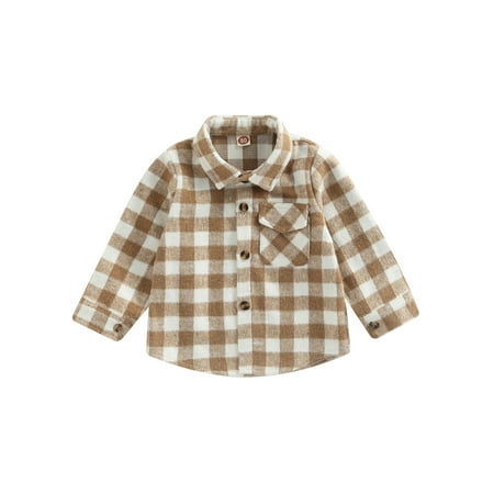 

Toddler Baby Boys Girls Autumn Flannel Plaid Jacket Long Sleeve Lapel Button Down Pocketed Shirts Coats Shacket Cardigan Tops
