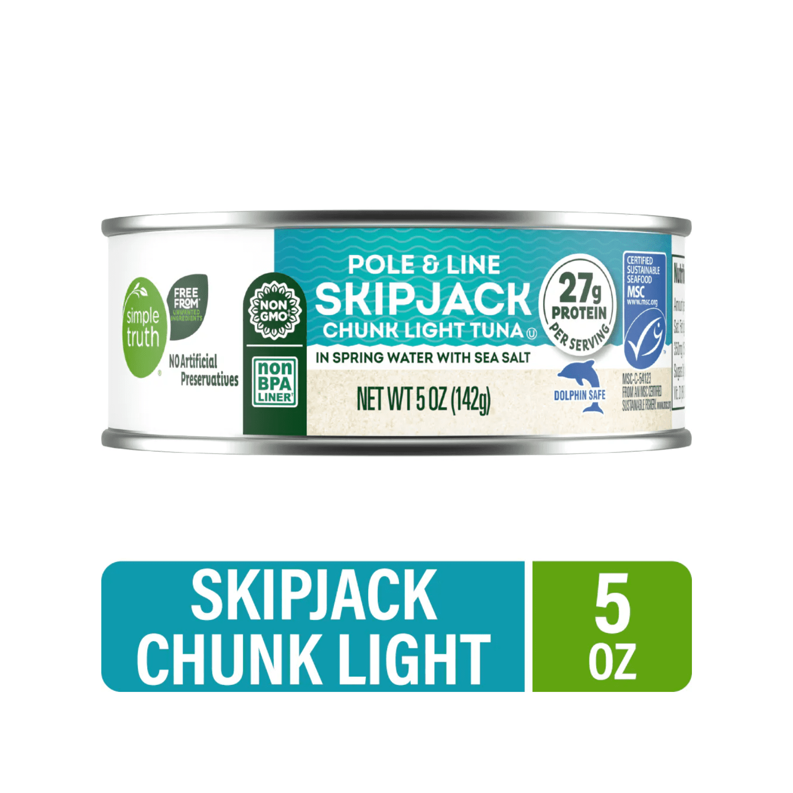Simple Truth Pole and Line Skipjack Chunk Light Tuna in Spring Water with Sea Salt, 5 oz , 3 Pack + Bonus