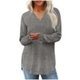 thumbnail image 3 of DDAPJ pyju Women's V Neck Long Sleeve Ribbed Knit Shirts Lightweight Tunic Sweater Fall Fashion Clothes Gray S, 3 of 9