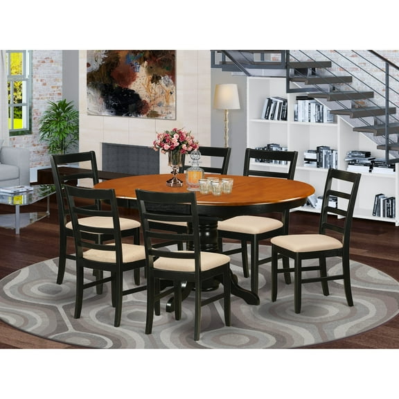 East West Furniture  7 Piece Dining Table Set Consist of an Oval Dining Table and 6 Kitchen Chairs, Black & Cherry(Seat Options) AVPF7-BCH-C