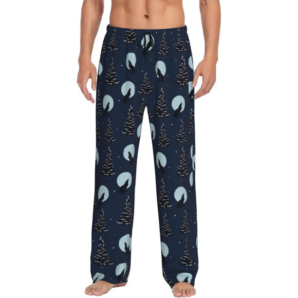 Balery Night Forest Wolf Pantalones de pijama para hombre, pijama ultraligero, pantalón de descanso-Small