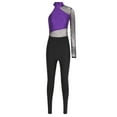 thumbnail image 3 of TiaoBug Women Full Body Dance Unitard Single Long Sleeve Mesh Cutout Ballet Leotard Gymnastics Bodysuit Dancewear Purple XXL, 3 of 5
