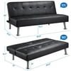 Modern Faux Leather Futon Sofa Bed Fold Up & Down Recliner Couch with Cup Holder, Black w/o Cup Holder