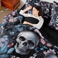 thumbnail image 4 of Manfei Romantic Gothic Skull Twin Bedding Sets 7-Piece for Couple, Vintage Butterfly Floral Bedding Comforter Set, Happy Valentine's Day Reversible Sheet Sets, Microfiber Bedroom Decor, 4 of 7