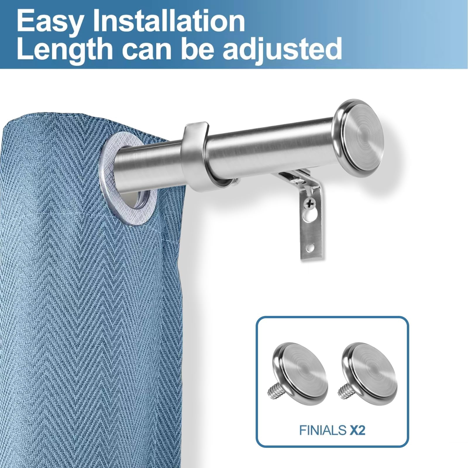 Urbanest 1" Adjustable Curtain Rod Set with Cap Finial Metal Window Drapery Rod, Modern Minimalist Design