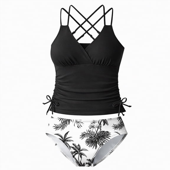 ZHANGDER Girls Swimsuits 2 Piece Bathing Suit for Teens Adjustable Straps Bikini Sets Cute Bikini Swimsuits, Black 9-10 Years
