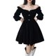 thumbnail image 5 of Vestido Para NiñAs Color SóLido Cuello Cuadrado Puff Manga Larga Delgado Fruncido Vestido De Noche XBTCLXEBCO Negro;S, 5 of 6
