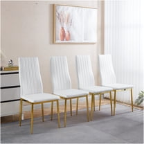 JERFIT Dining Chairs Set of 4, White Upholstered Side Chairs with Golden Metal Legs for Kitchen, Dining Room