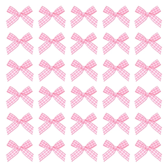 Uxcell 50 Pcs Mini Gingham Ribbon Bows 1.8 Inch Checkered Plaid Bow Fabric Satin for Craft DIY Cake Sewing Wedding Birthday Party Wrapping Christmas Decoration, Dark Pink White