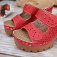 thumbnail image 3 of HomeDM Women's Block Heels Sandals Flatform Round Open Toe Two Strap Slip On Mules Sandals, Red Size 5.5, 3 of 9