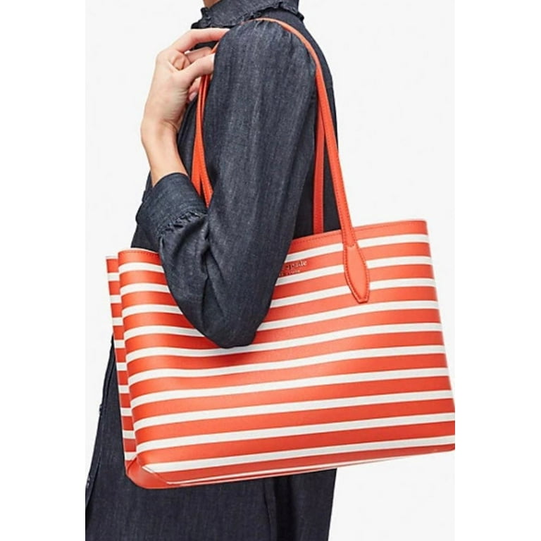 Kate Spade All Day Sailing Stripe Large Tote + Wristlet Tamarillo Orange  Multi