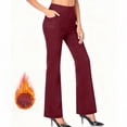 thumbnail image 2 of Womens Dress Pants Fleece Stretchy Business Casual Flare Yoga Pants Petite Lightweight Pull On Office Slacks Pockets, 2 of 9