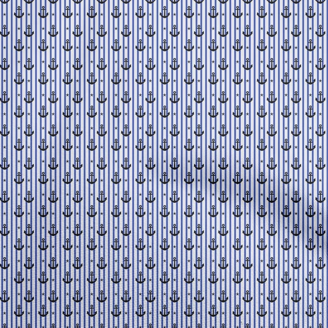 oneOone Silk Tabby Medium Blue Fabric Nautical With Stripes Craft Projects Decor Fabric Printed By The Yard 42 Inch Wide