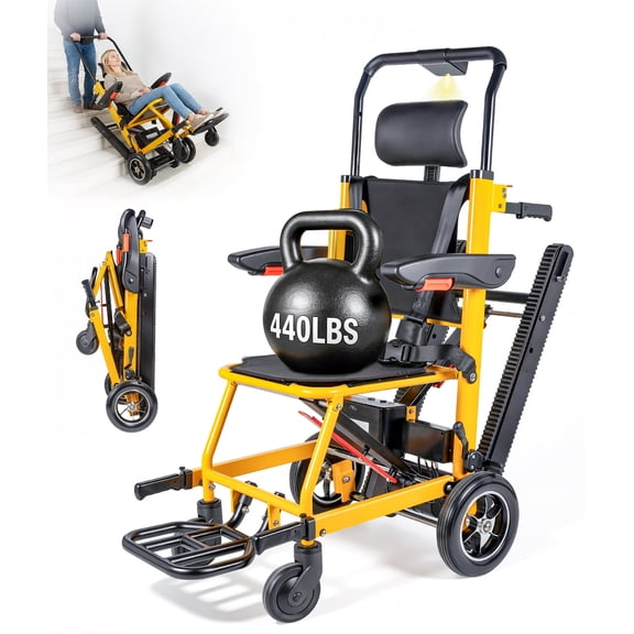 Vakiorn Electric Stair Climbing Wheelchair 440 lbs Capacity 300W Motor 24V 13000mAh Removable Battery Anti Slip Tracks Adjustable for Home Office