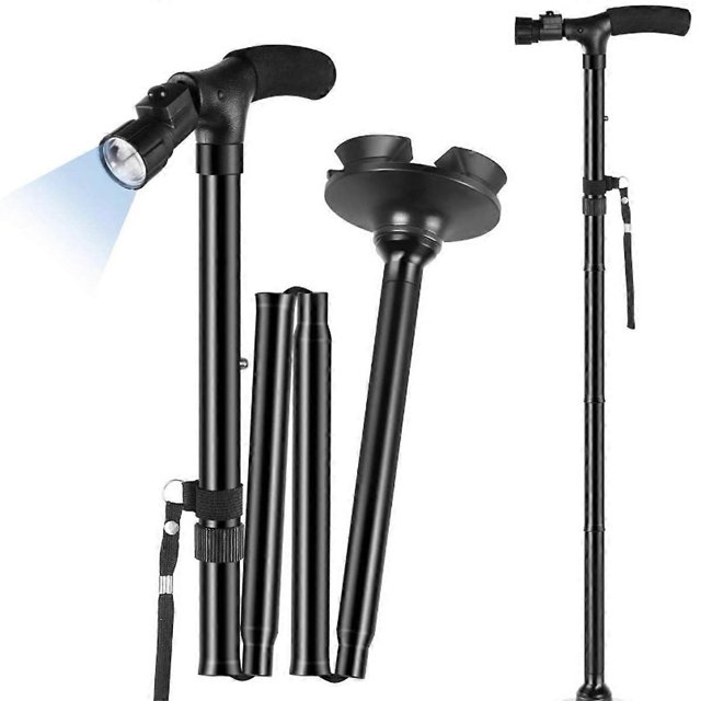 Bastón plegable con luz LED, bastón plegable, antideslizante, para discapacitados, de aluminio, linterna, lámpara de emergencia portátil ajustable