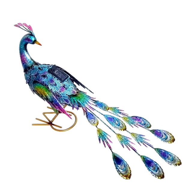 Lámpara solar de pavo real, decorativa, de hierro, resistente al agua, para exteriores, ideal para caminos, patios, jardines y césped.