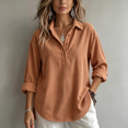 thumbnail image 4 of Womens Solid Corduroy Half Button Collared Pullover Loose Fit Long Sleeve Casual Shirt Curved Hem Fashion Blouse For Spring Fall Daily Street And Commuting Outfits Orange L, 4 of 4