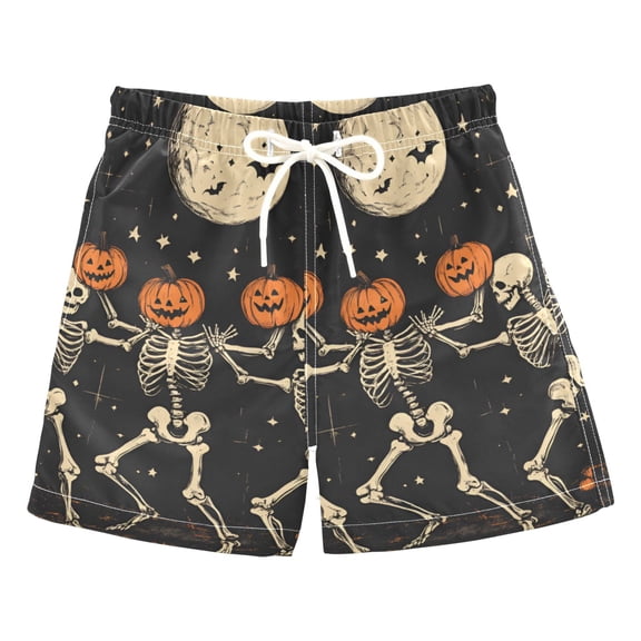 FORMRS Boys Swim Trunks Quick Dry Mesh Liner Boardshorts Sizes XS-XL, Black Halloween Dancing Skeleton