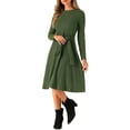 thumbnail image 4 of INSPIRE CHIC Women's Long Sleeve Knitted Dress Ribbed Crew Neck Tie Waist Bodycon Slim Fit Midi Sweater Dresses XS Dark Green, 4 of 5