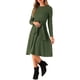 thumbnail image 4 of Vestido de punto de manga larga para mujer INSPIRE CHIC, con cuello redondo, cinturón en la cintura, ajustado y de corte midi, color verde oscuro, talla XS, 4 of 5