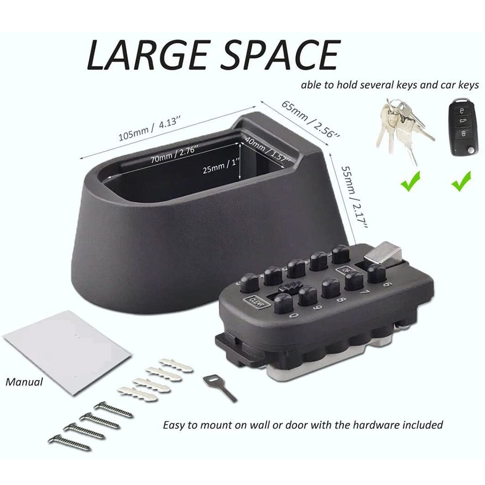 Key Lock Box Wall Mount Waterproof Spare Key Storage Box 10-Digit Combination Lockbox Push Button ,Additional Security
