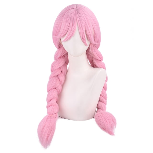 Peluca genérica para cosplay, rosa, doble trenza, 75 cm, sintética