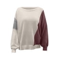 thumbnail image 6 of Herrnalise Women's Knitted Crop Tops Autumn And Winter Casual Round Neck Pullover Blouse Long Sleeve Patchwork Tops Sweater Pullover Jumper Sweaters, 6 of 7