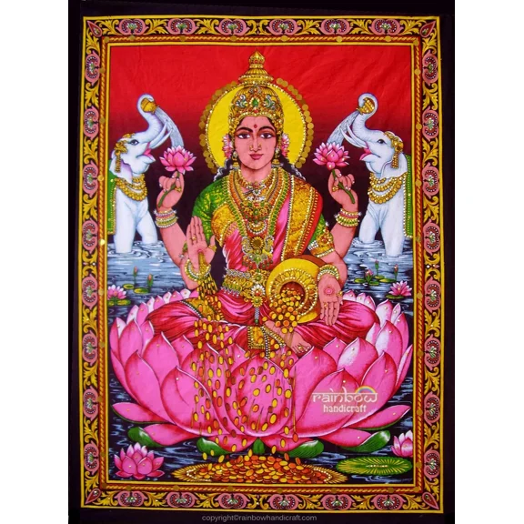 Goddess Lakshmi Tapestry Prosperity Hindu Laxmi Indian Ethnic Wall Hanging Decorations Art