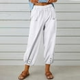 thumbnail image 2 of Women's Cotton Linen Plus Size Capri Pants Elastic High Waist with Pocket Solid Summer Loungewear Pants 2025 White 02,S, 2 of 7