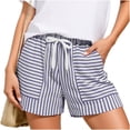 thumbnail image 2 of Women's Solid Color Striped Drawstring Elastic Waist Pants with Multi-Pockets, Soft Polyester Shorts for Casual Summer Travel & Active | TruBelle,Purple XL, 2 of 6