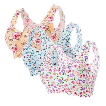 

MIARHB 3PC Women s Sexy Plus-Size Print Unblemished With Ice Silk Floral Bra Underwear