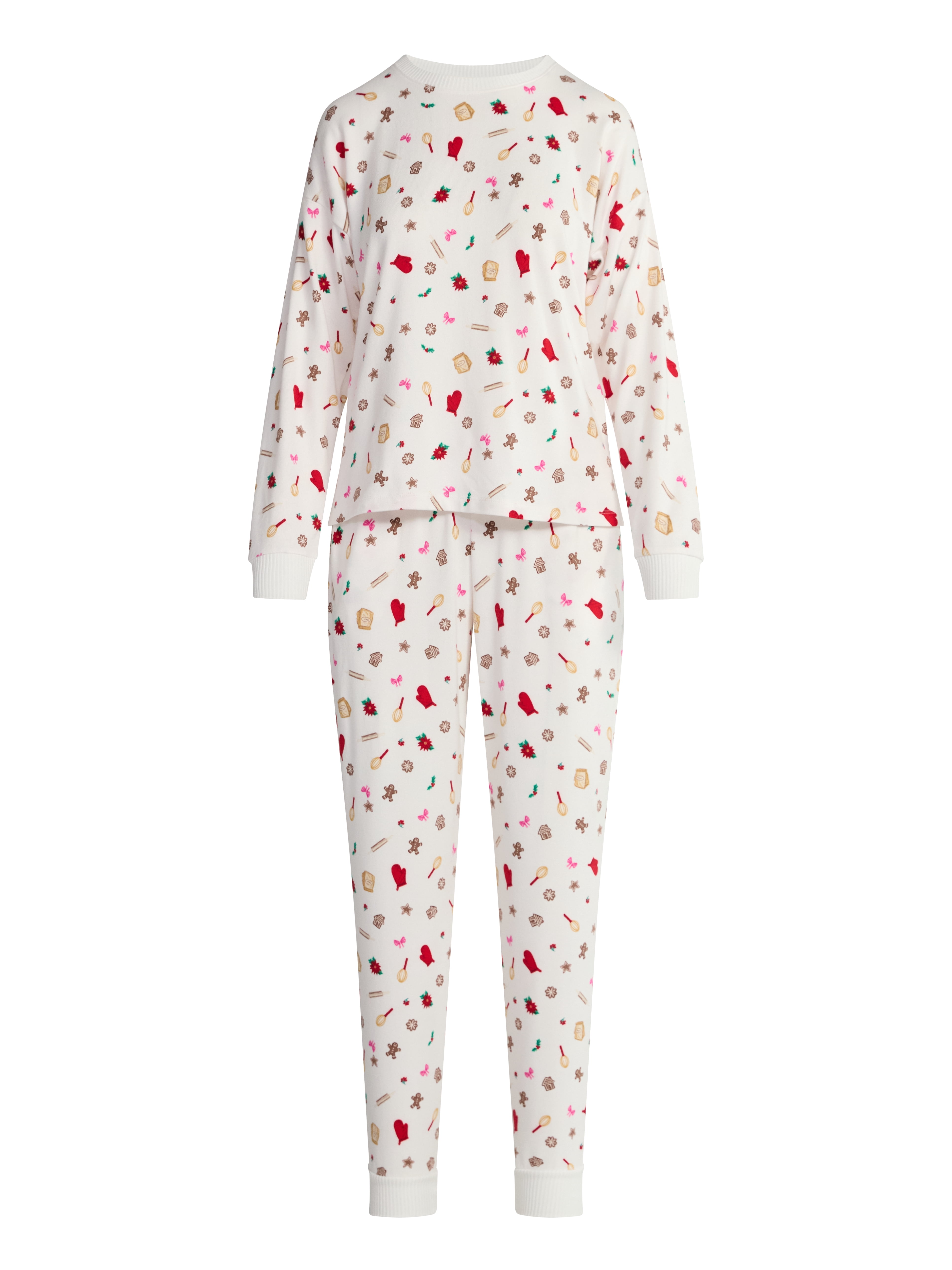 Joyspun Women's Cozy Lounge Collection Hacci Knit Long Sleeve Top and Joggers Pajama Set, Sizes XS-3X