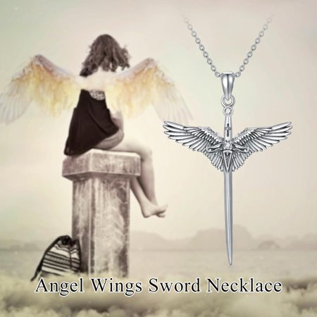 SISGEM Diamond Angel Wings Sword Necklace 925 Sterling Silver Angel Wings Sword Pendant Sword of Faith Necklace Jewelry Gifts for Women Wife Girlfriend