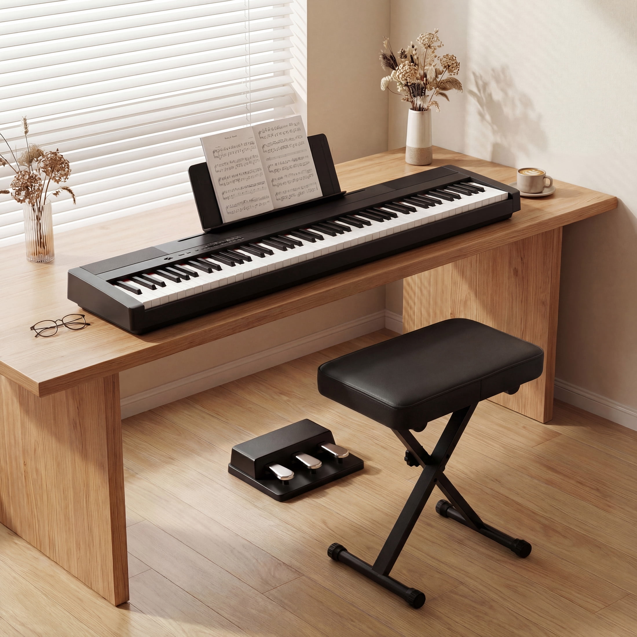CONCETTA Portable Piano Bench Stool, Height Adjustable Keyboard Bench, Modern Bench for Living Room, Bedroom, Hallway, Black