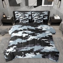Homewish Rustic Camo 7-Piece Twin Bedding Sets,Vintage Country Camouflage Bedding Comforter Set,Black Gray Sheet Sets For Boys Kids,Ultra Soft Home Decor Reversible