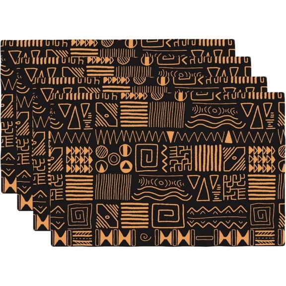 African Ethnic Pattern Placemats Set of 4 Abstract Tribal Art Linen Place Mats Washable Table Mats 12x18 Inch for Kitchen Dining Decoration