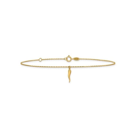Gem & Harmony 14K Yellow Gold Italian Horn Anklet (9.00 inches) for Women