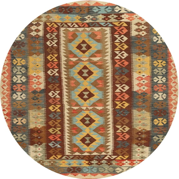 Ahgly Company Indoor Round Contemporary Mahogany Brown Southwestern Area Rugs, 3' Round