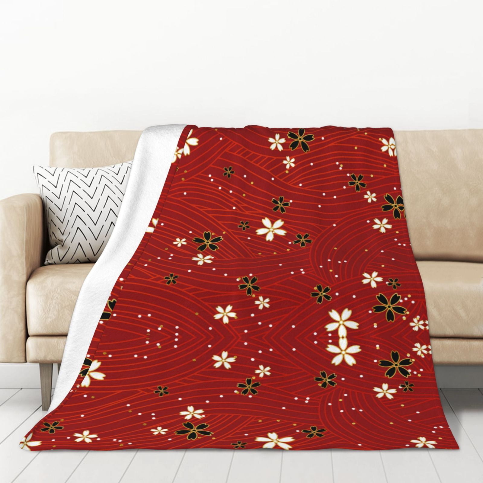 XMXT Throw Blankets, Japanese Style Floral Print Bed Blanket for
