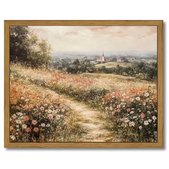 Drsoum Vintage Landscape Nature Country Wildflower Paintings Farmhouse Pictures Modern Artwork Rustic Fall Flower Prints Cottagecore Living Room 8x10in Brown Framed