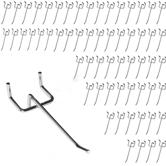60 Pack 4 Inch Metal Pegboard Hooks, Peg Board Organizer Accessories Fit 1/8 Inch & 1/4 Inch Pegboards, Heavy Duty Hanging Hooks for Garage, Tool Shed & Basement Storage