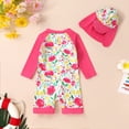 thumbnail image 6 of Happy Town Toddler Baby Girl Floral Swimsuit Long Sleeve One-Piece Rash Guard Bathing Suit with Hat, 6 of 8